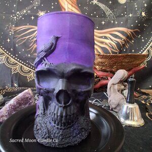 Midnight Incantation Skull and Raven Pillar Candle